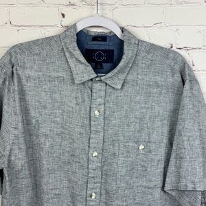Even Tide Men's Casual Gray Blue Button Up Shirt Linen Blend XL Short Sleeve